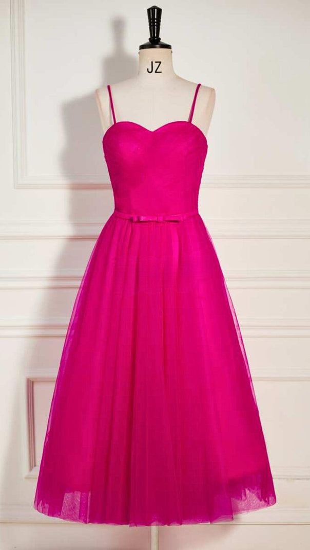 AIIZIE PLEATS SPAGHETTI STRAPS MIDI DRESS IN HOT PINK - product image
