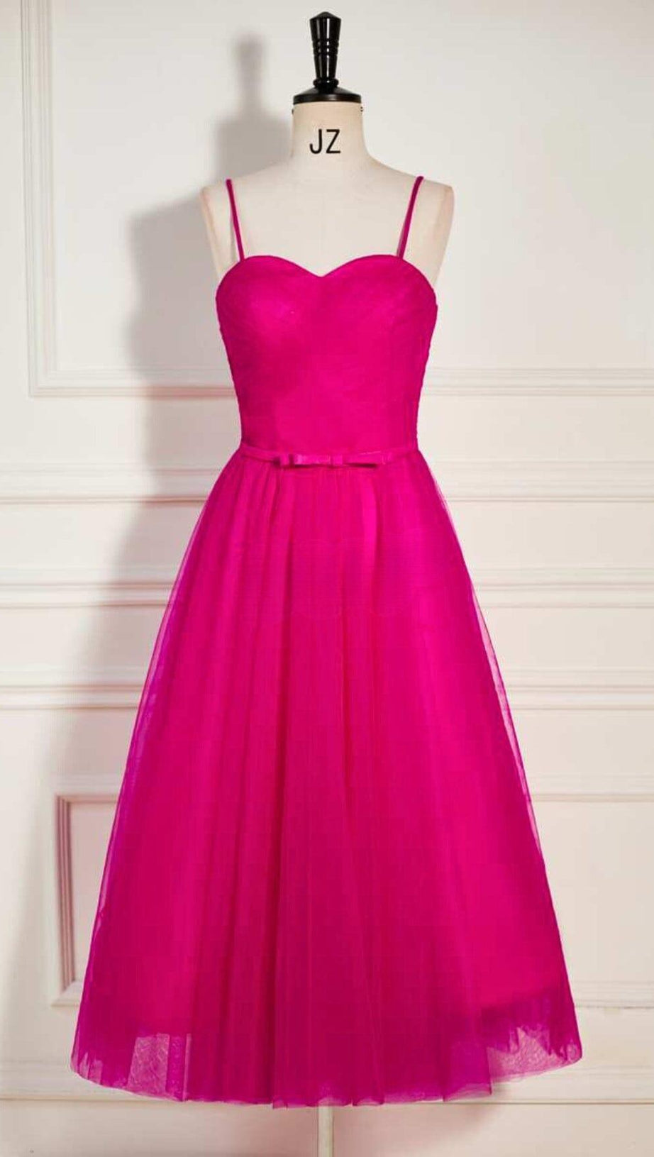 PLEATS SPAGHETTI STRAPS MIDI DRESS IN HOT PINK