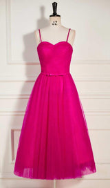 PLEATS SPAGHETTI STRAPS MIDI DRESS IN HOT PINK