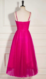 PLEATS SPAGHETTI STRAPS MIDI DRESS IN HOT PINK