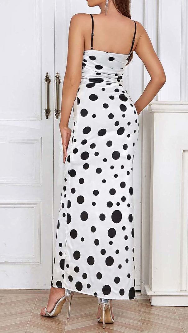 AIIZIE POLKA DOT PRINT RUCHED MERMAID MAXI DRESS - product image