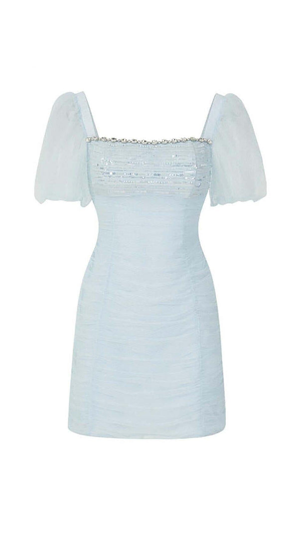 AIIZIE PUFF SLEEVE PERSPECTIVE MINI DRESS IN SKY BLUE - product image