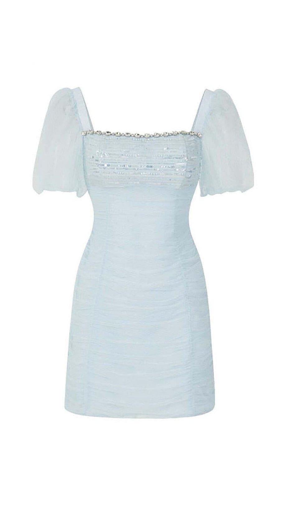PUFF SLEEVE PERSPECTIVE MINI DRESS IN SKY BLUE