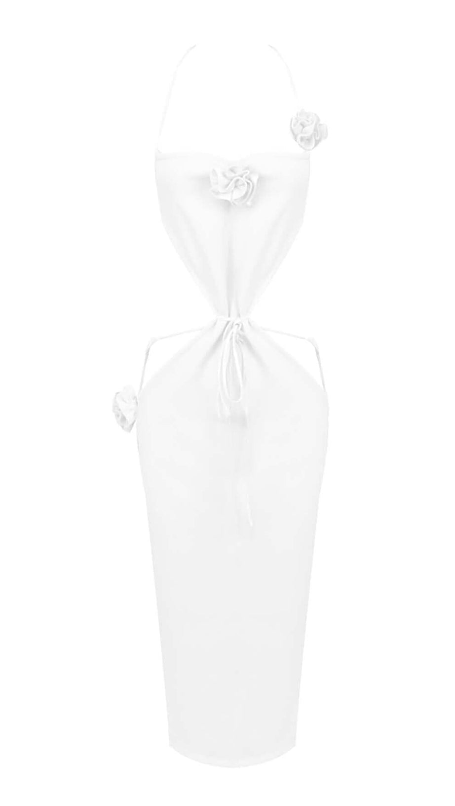 RIBBED CUT OUT MIDI DRESS IN WHITE