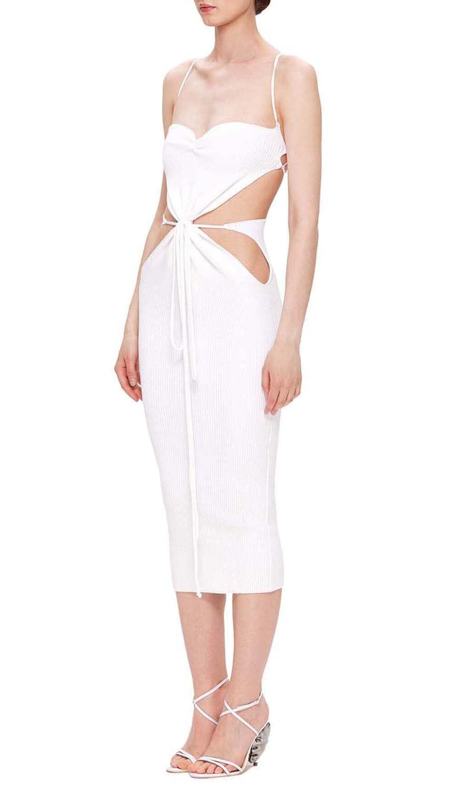 RIBBED CUT OUT MIDI DRESS IN WHITE