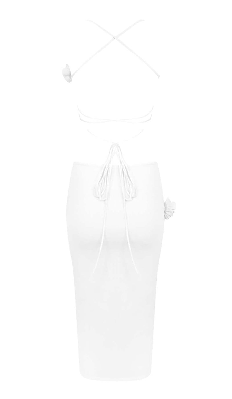 RIBBED CUT OUT MIDI DRESS IN WHITE