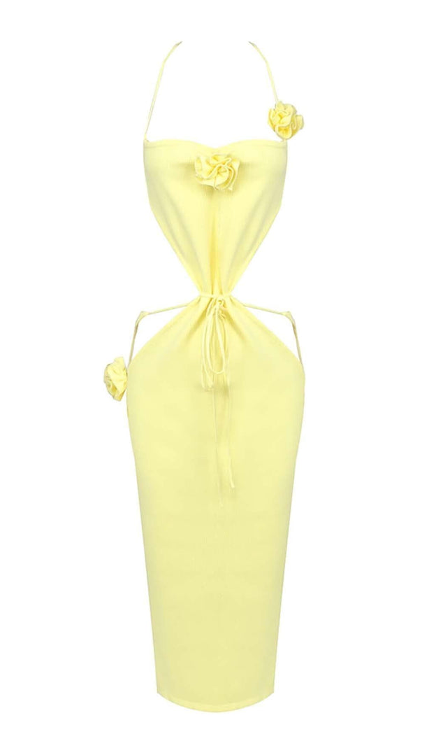 AIIZIE RIBBED CUT OUT MIDI DRESS IN YELLOW - product image