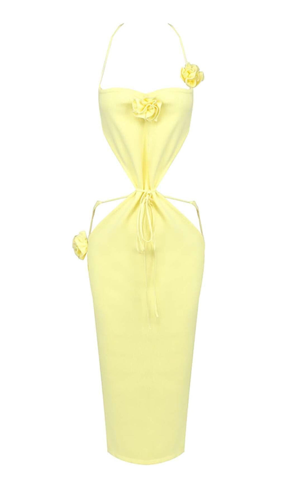 RIBBED CUT OUT MIDI DRESS IN YELLOW