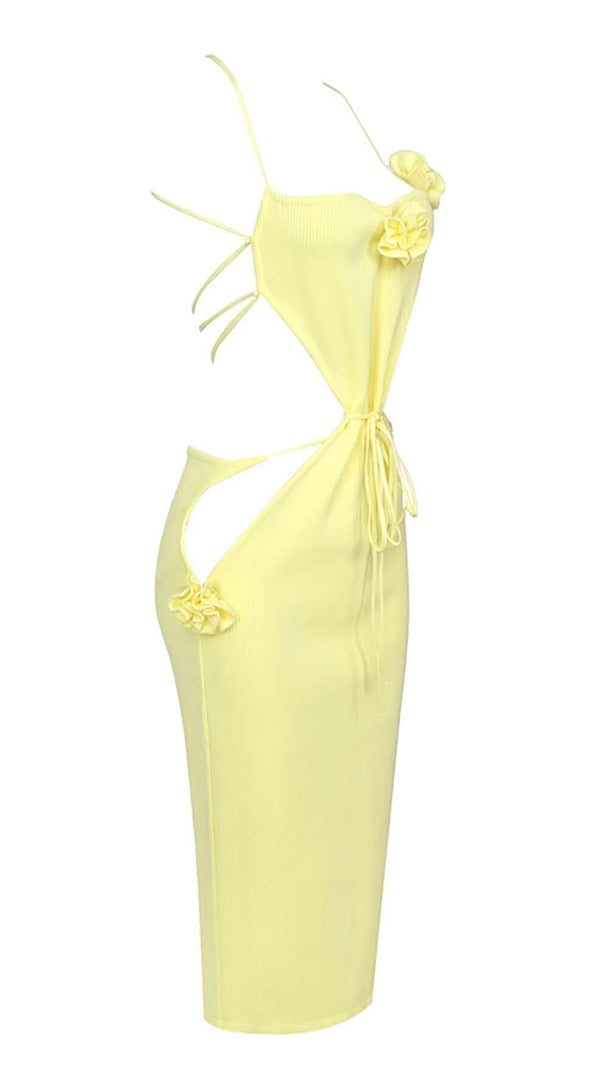 AIIZIE RIBBED CUT OUT MIDI DRESS IN YELLOW - product image