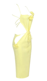 RIBBED CUT OUT MIDI DRESS IN YELLOW