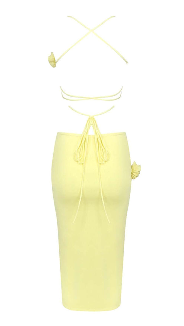 AIIZIE RIBBED CUT OUT MIDI DRESS IN YELLOW - product image