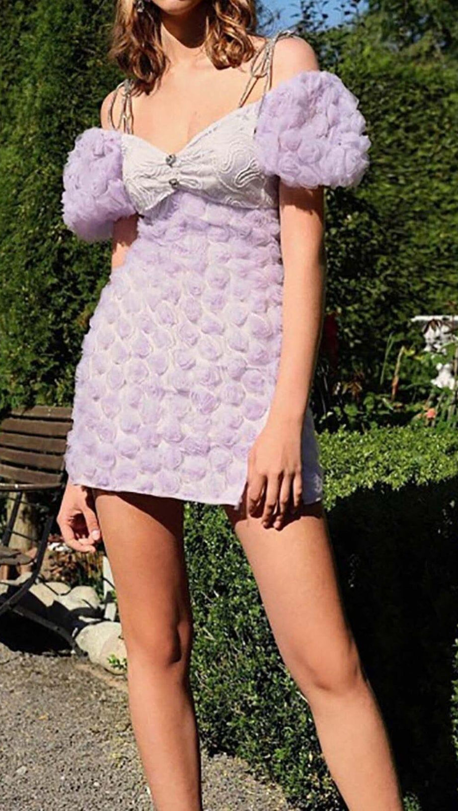 ROSE EMBELLISHED MINI DRESS IN LILAC