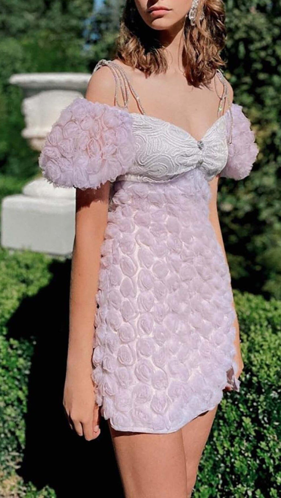 ROSE EMBELLISHED MINI DRESS IN LILAC