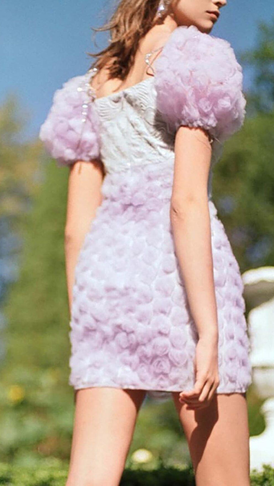 ROSE EMBELLISHED MINI DRESS IN LILAC