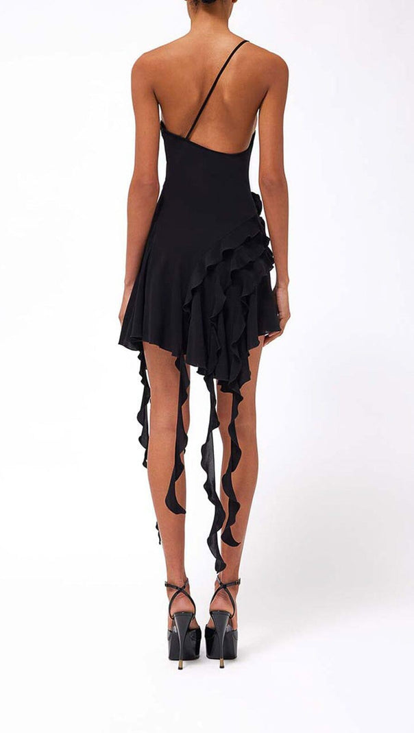 AIIZIE ROSE-DETAIL RUFFLED MINI DRESS IN BLACK - product image