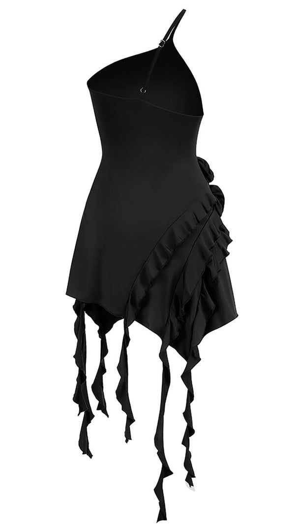 AIIZIE ROSE-DETAIL RUFFLED MINI DRESS IN BLACK - product image