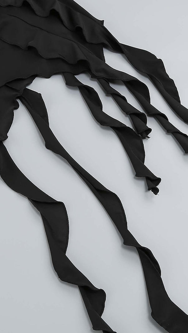 AIIZIE ROSE-DETAIL RUFFLED MINI DRESS IN BLACK - product image