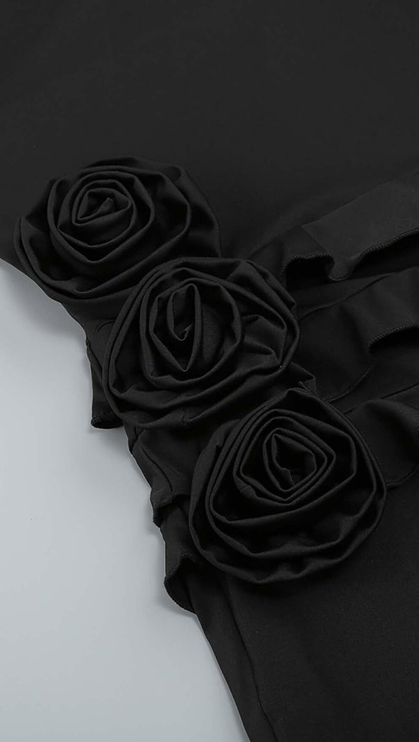 AIIZIE ROSE-DETAIL RUFFLED MINI DRESS IN BLACK - product image