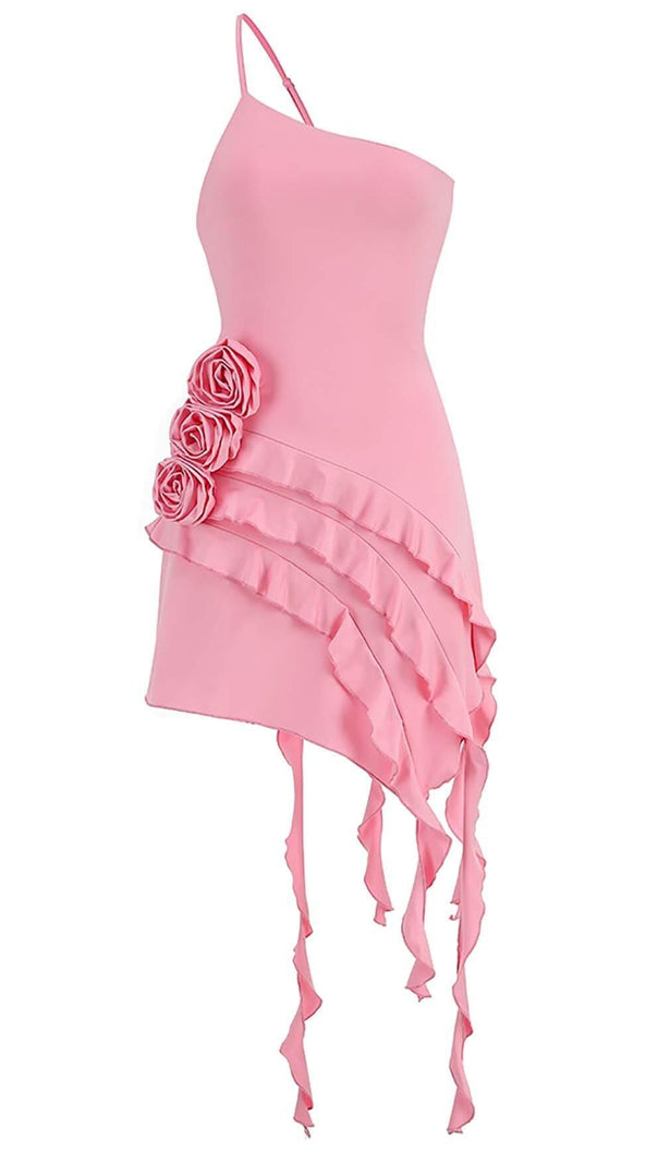 AIIZIE ROSE-DETAIL RUFFLED MINI DRESS IN PINK - product image
