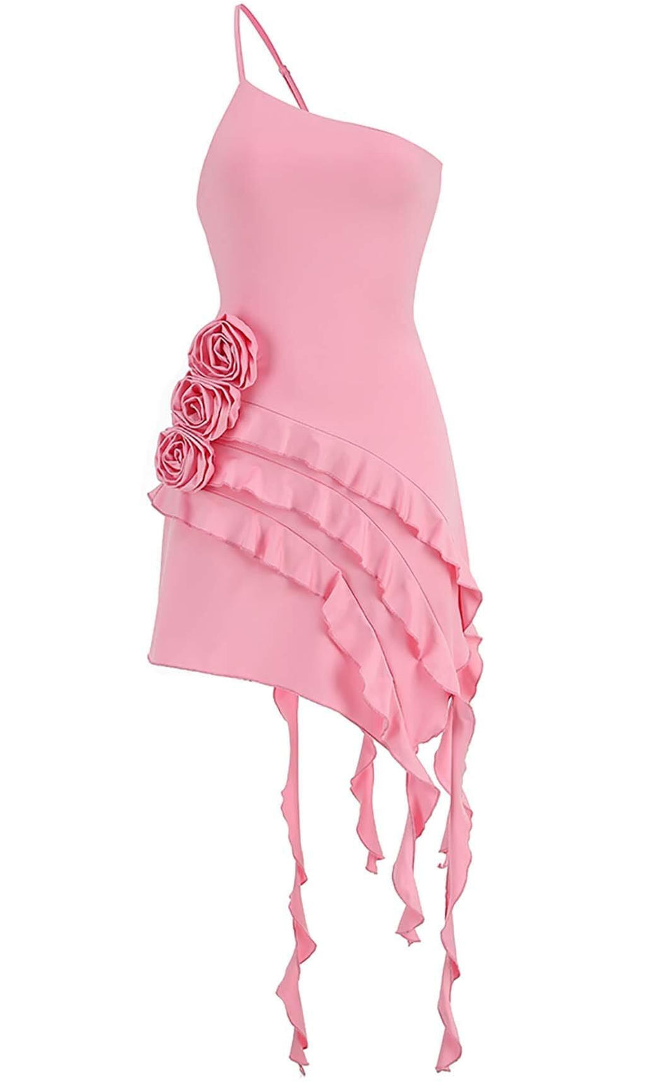 MINI ABITO ROSA CON DETTAGLI A ROSA E VOLANT