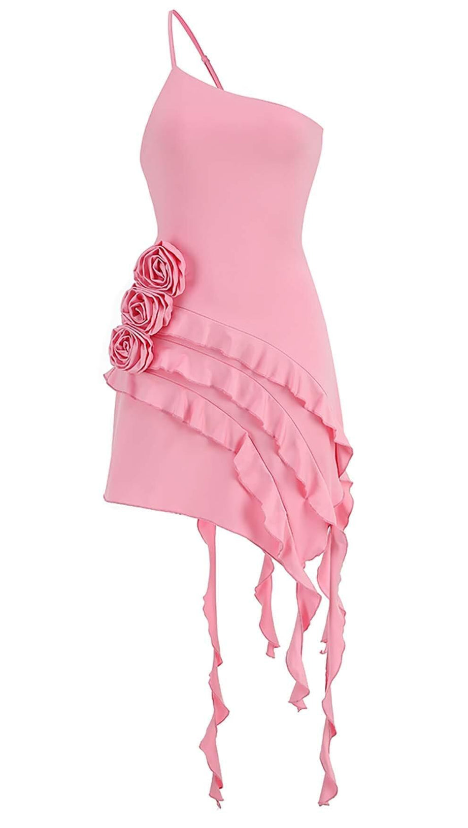 ROSE-DETAIL RUFFLED MINI DRESS IN PINK