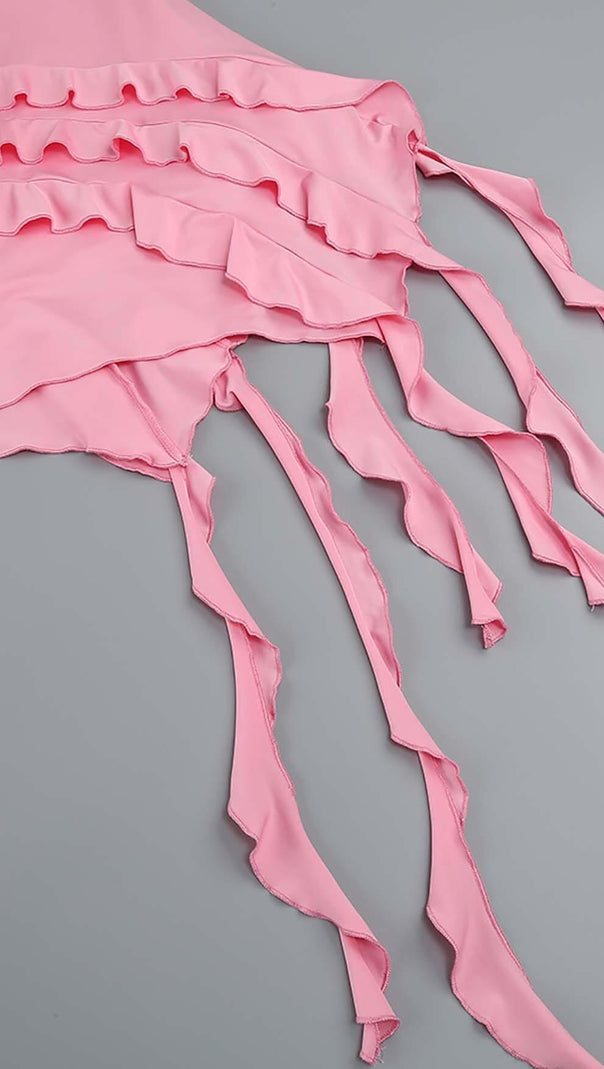 AIIZIE ROSE-DETAIL RUFFLED MINI DRESS IN PINK - product image
