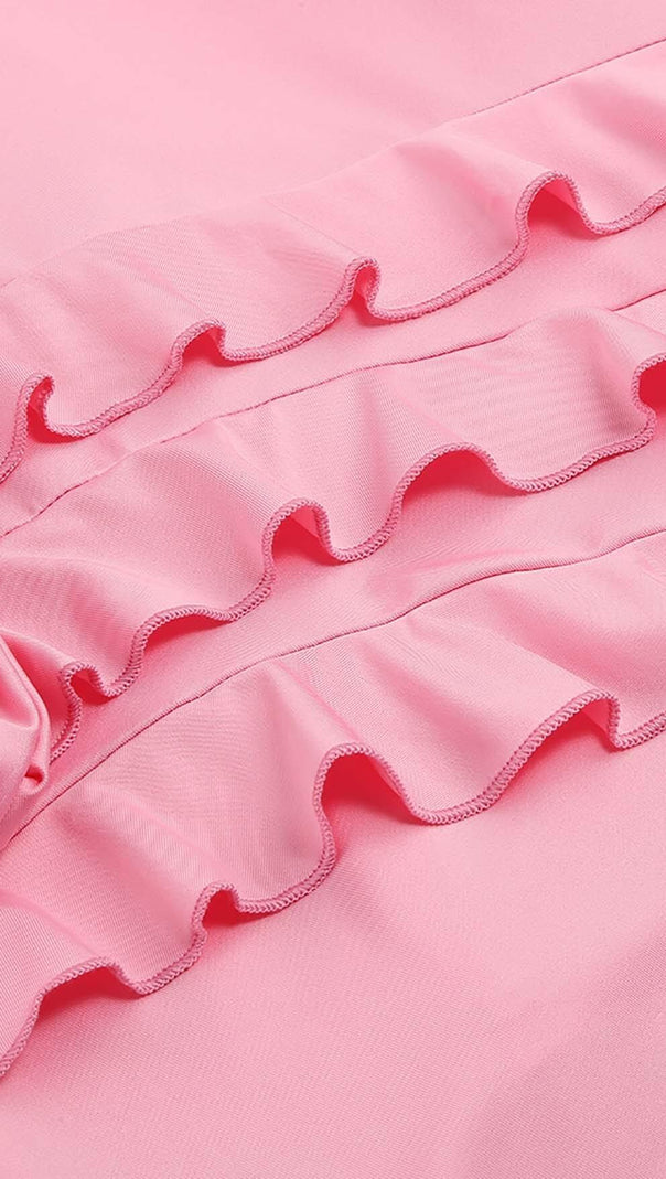AIIZIE ROSE-DETAIL RUFFLED MINI DRESS IN PINK - product image