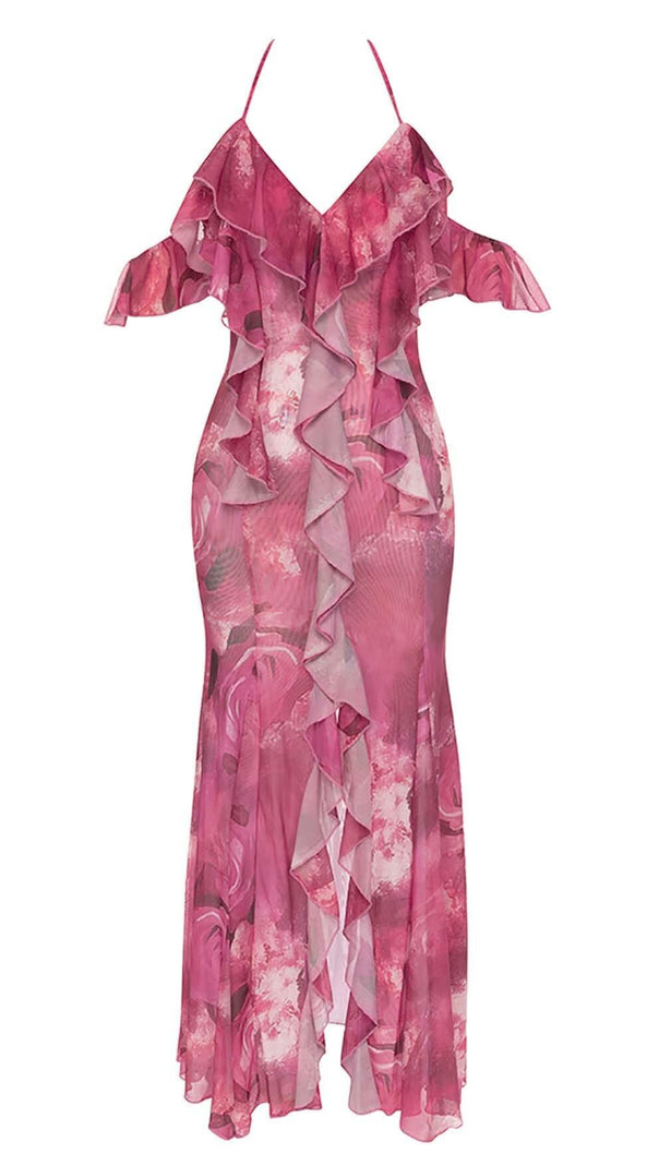 AIIZIE RUFFLE-TRIM PAISLEY-PRINT MAXI DRESS IN PINK - product image