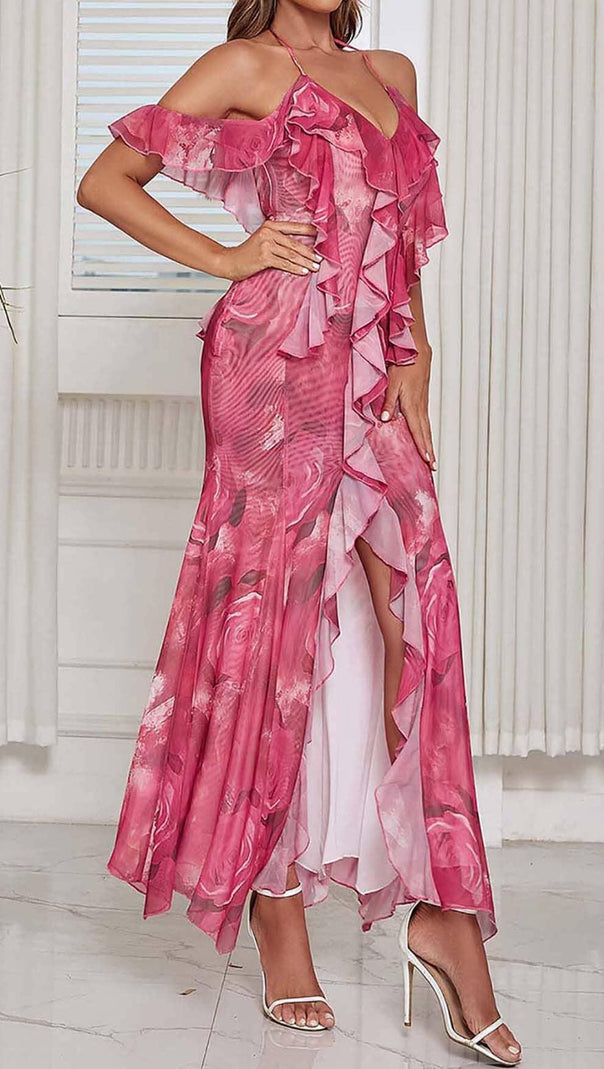 AIIZIE RUFFLE-TRIM PAISLEY-PRINT MAXI DRESS IN PINK - product image