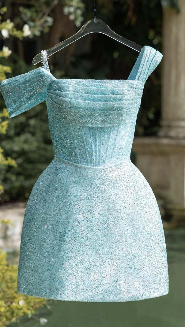 AIIZIE SEQUIN CORSET MINI DRESS IN SKY BLUE - product image