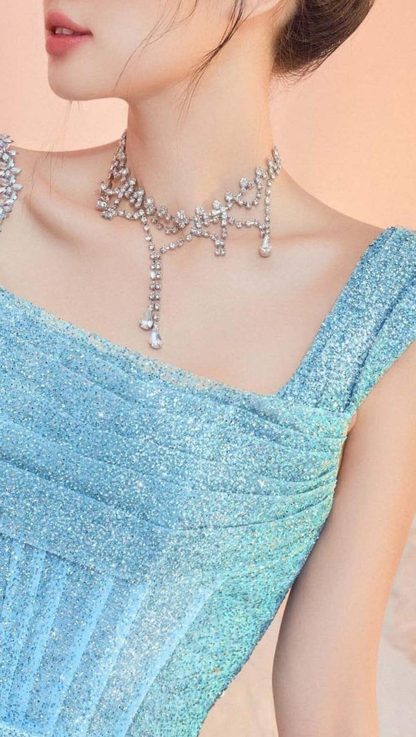 AIIZIE SEQUIN CORSET MINI DRESS IN SKY BLUE - product image