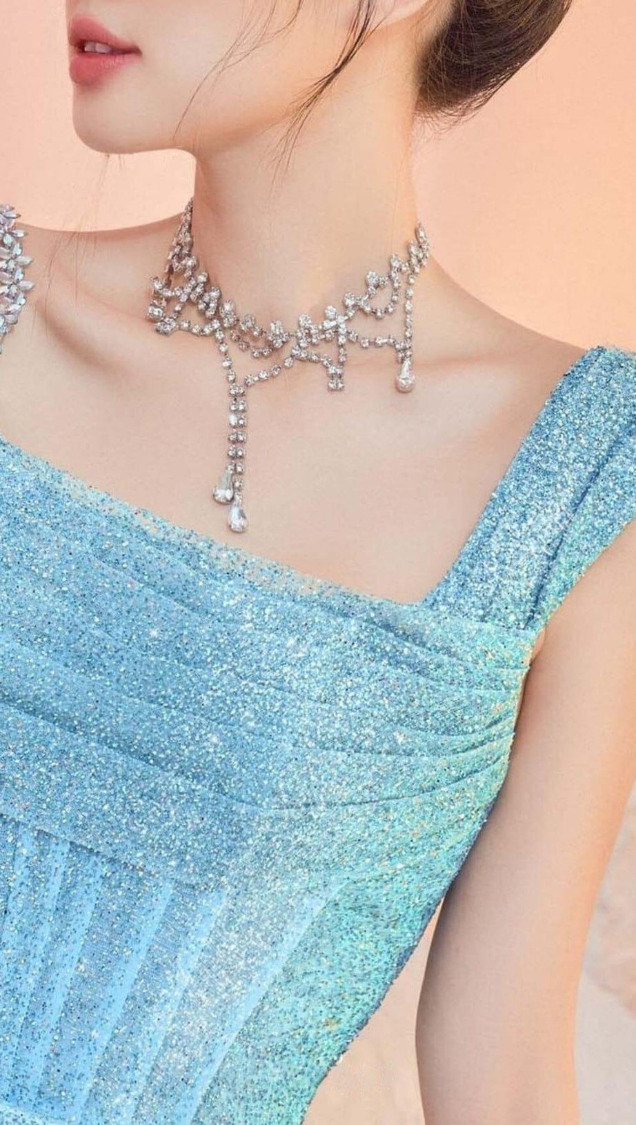 MINI ABITO CON CORSETTO DI PAILLETTES COLOR CELESTE