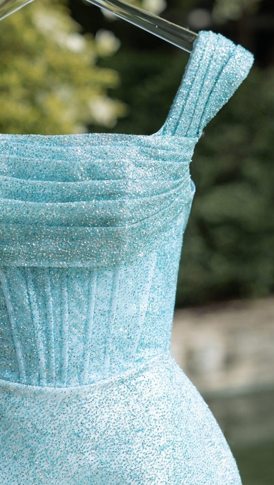 MINI ABITO CON CORSETTO DI PAILLETTES COLOR CELESTE