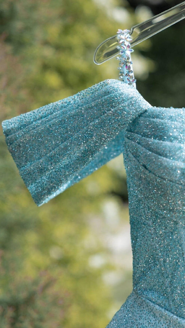 AIIZIE SEQUIN CORSET MINI DRESS IN SKY BLUE - product image