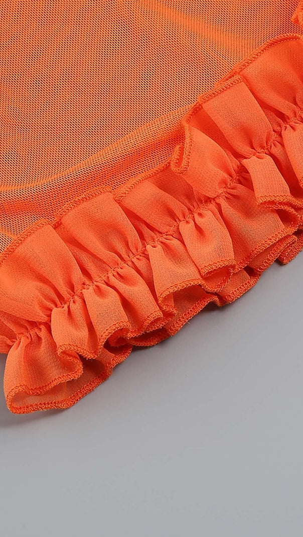 AIIZIE SHEER RUFFLED MAXI DRESS IN ORANGE - product image