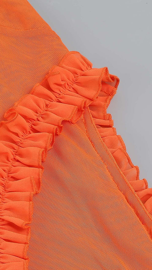AIIZIE SHEER RUFFLED MAXI DRESS IN ORANGE - product image
