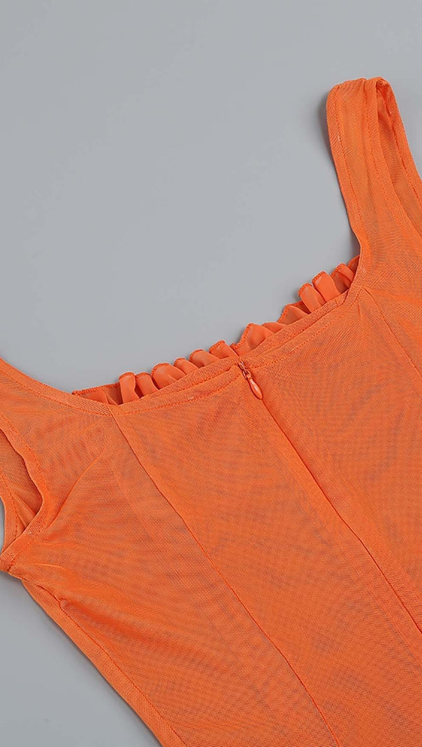 AIIZIE SHEER RUFFLED MAXI DRESS IN ORANGE - product image