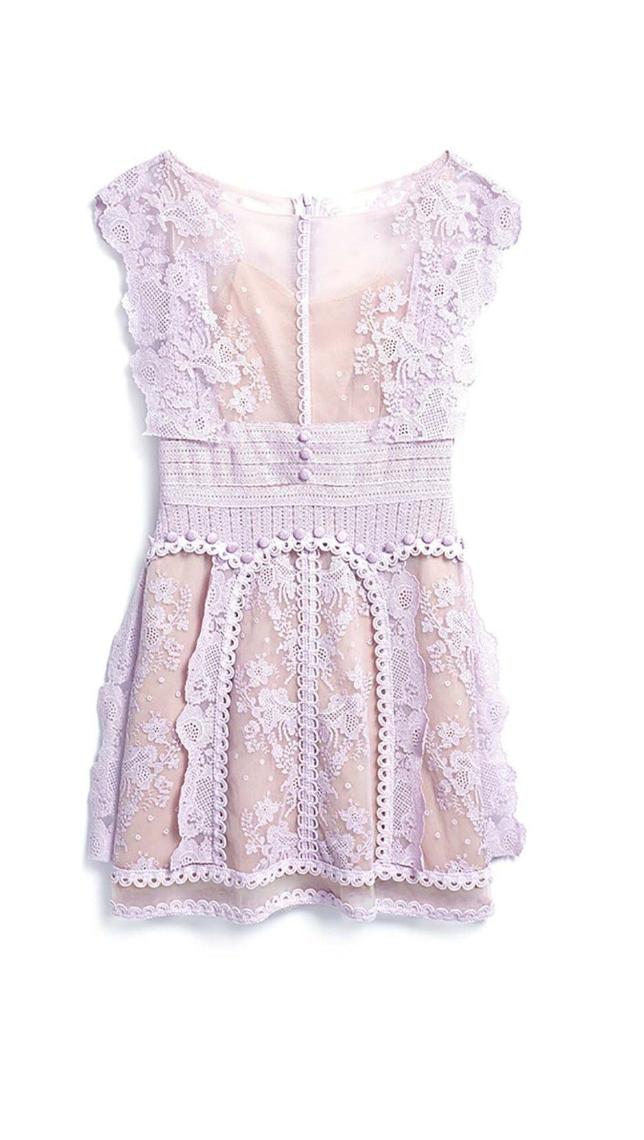 SLEEVELESS LACE A-LINE MINI DRESS IN LILAC