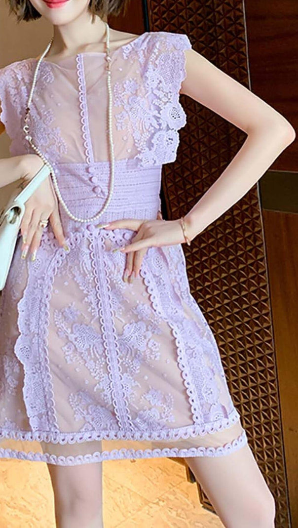 AIIZIE SLEEVELESS LACE A-LINE MINI DRESS IN LILAC - product image