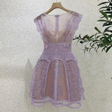 SLEEVELESS LACE A-LINE MINI DRESS IN LILAC