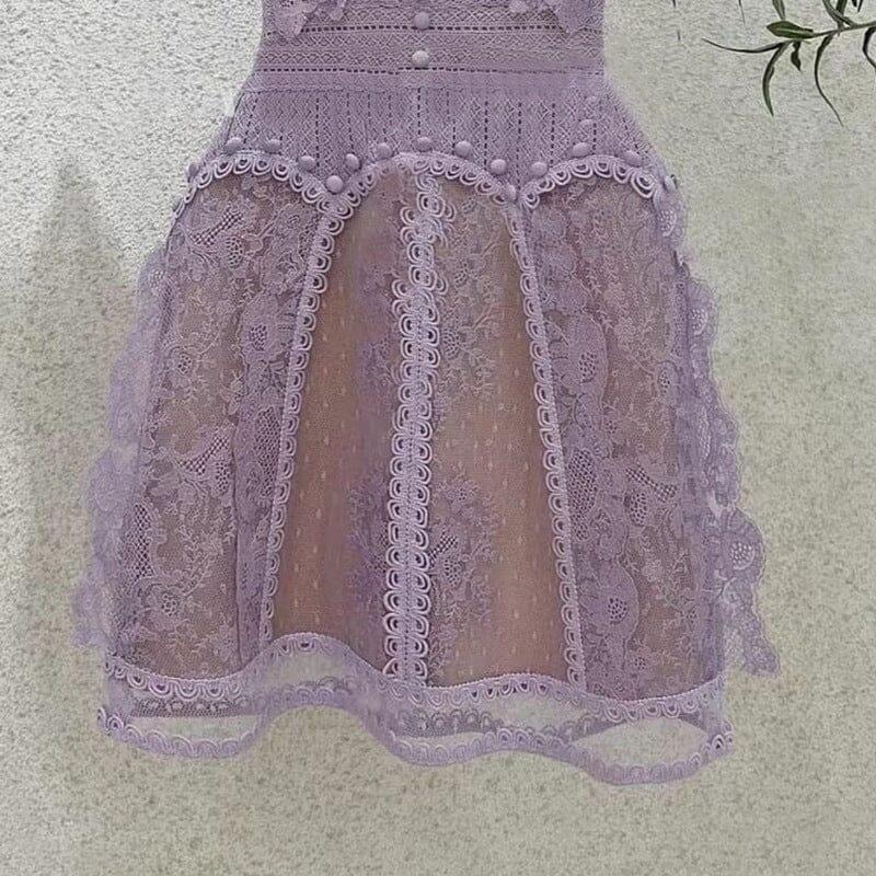 SLEEVELESS LACE A-LINE MINI DRESS IN LILAC