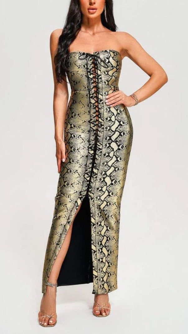 AIIZIE SNAKE PRINT LACE UP MIDI DRESS - product image