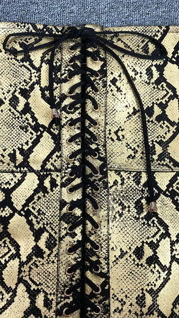 AIIZIE SNAKE PRINT LACE UP MIDI DRESS - product image