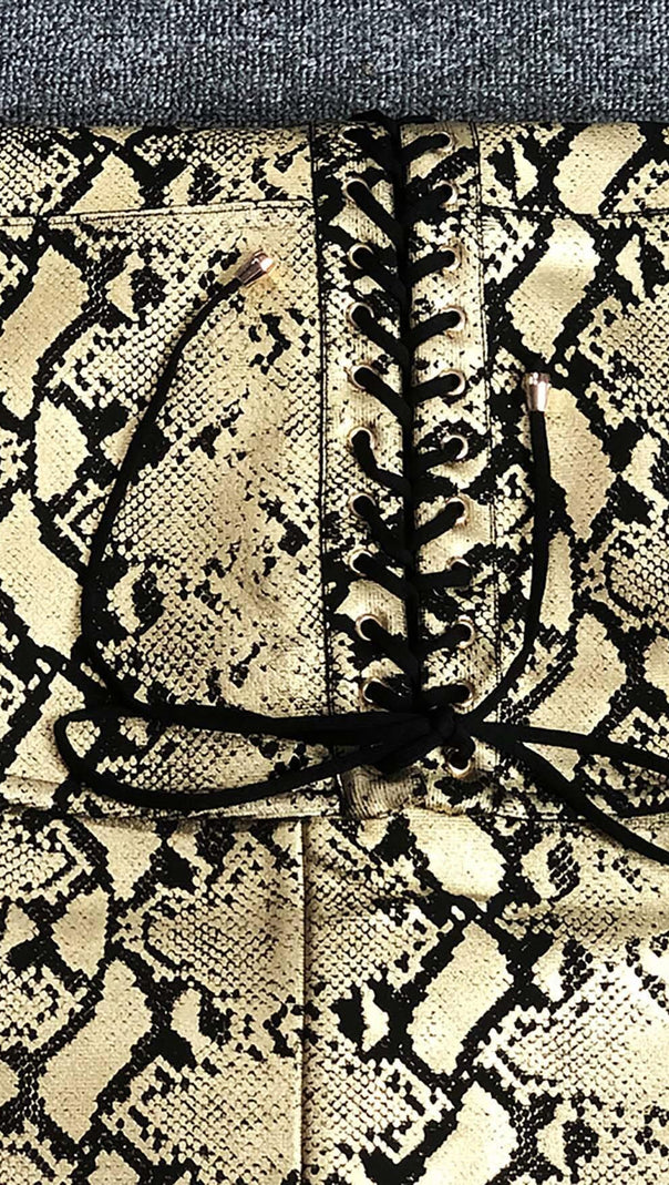 AIIZIE SNAKE PRINT LACE UP MIDI DRESS - product image