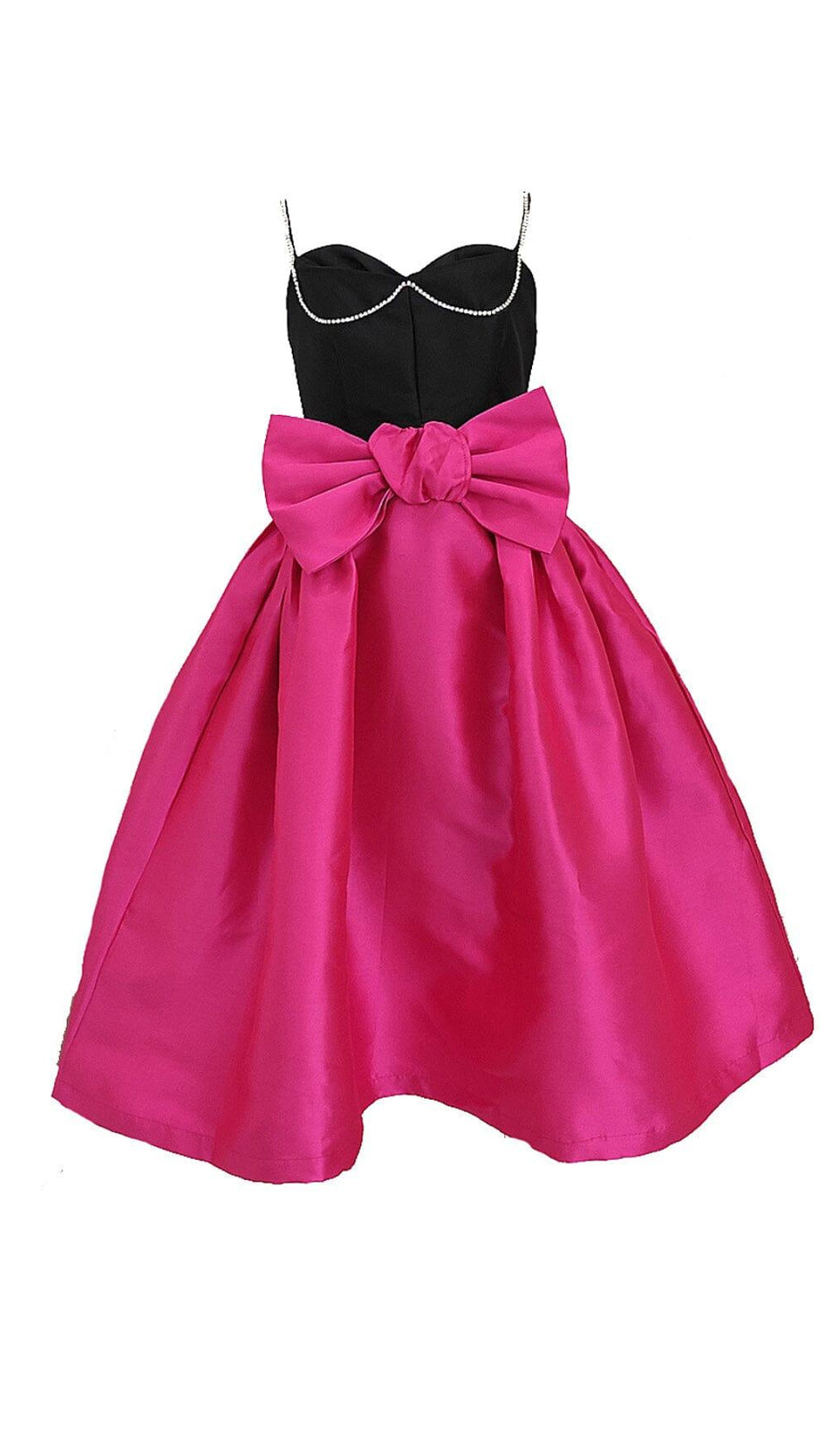 SPAGHETTI STRAP BOW RHINESTONE MIDI DRESS