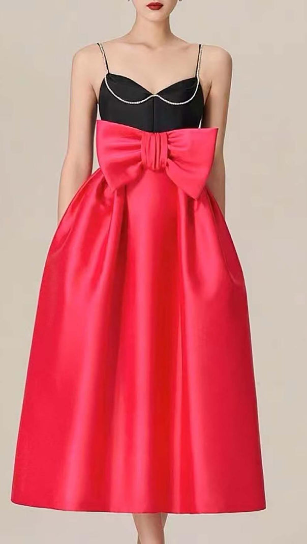 AIIZIE SPAGHETTI STRAP BOW RHINESTONE MIDI DRESS - product image