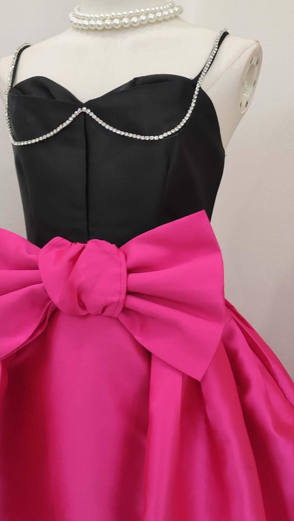 AIIZIE SPAGHETTI STRAP BOW RHINESTONE MIDI DRESS - product image