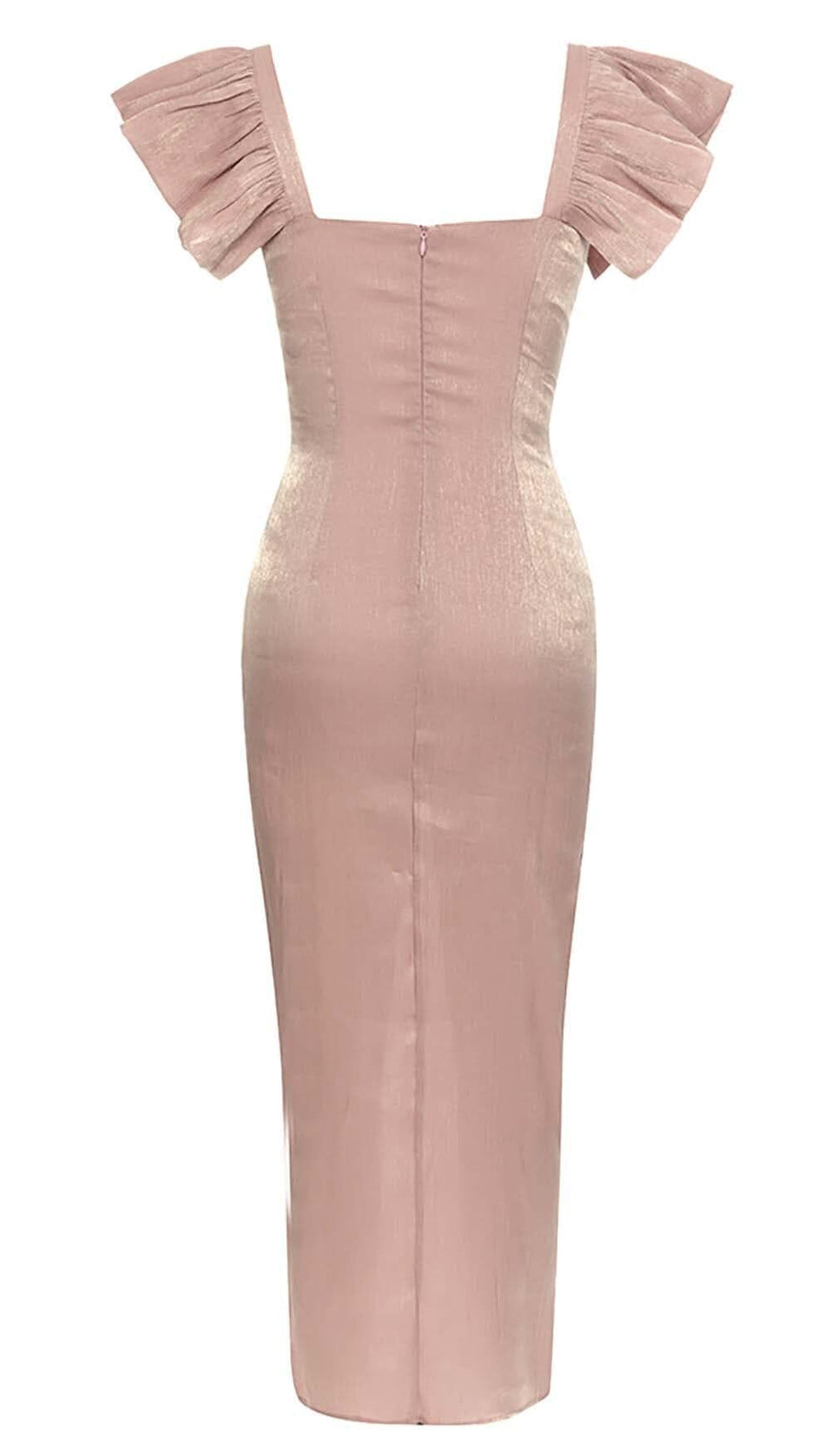 Kleid mit quadratischem Halsausschnitt, Schmetterlingsärmeln und Schlitz bis zum Oberschenkel