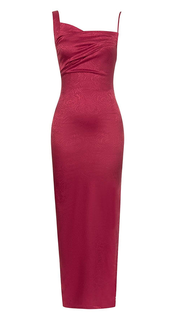 AIIZIE STRAP SATIN MAXI DRESS IN RUBY RED - product image