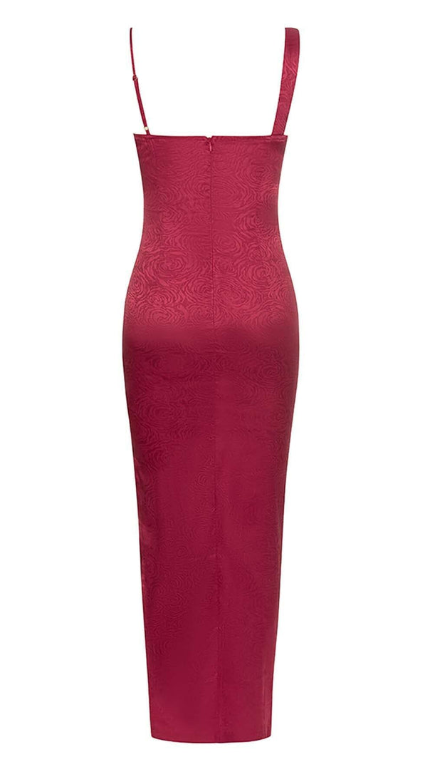 AIIZIE STRAP SATIN MAXI DRESS IN RUBY RED - product image